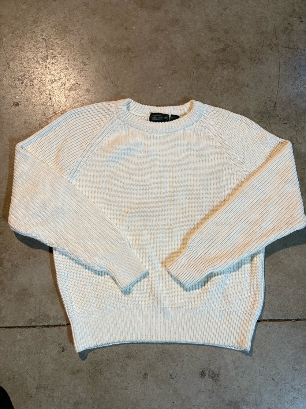 Neil Martin Ribbed Knit Sweater Cream Heavyweight Cotton Crewneck Large